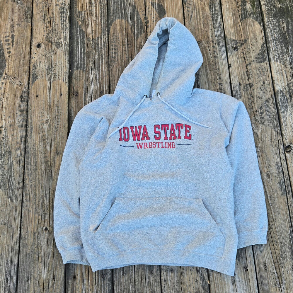 Vintage Iowa State Wrestling Hoodie Men's Medium Gray USA MADE Cyclones 90's